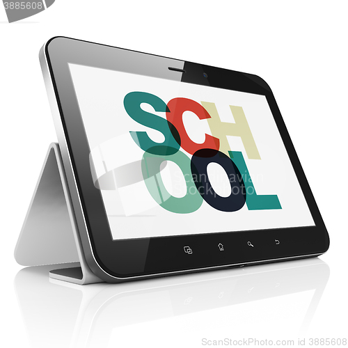Image of Studying concept: Tablet Computer with School on  display