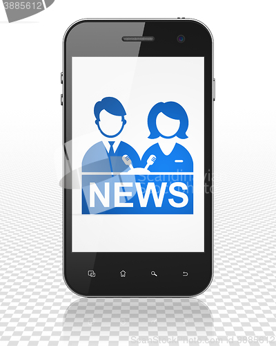 Image of News concept: Smartphone with Anchorman on display