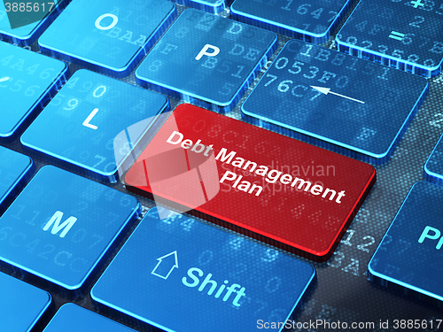 Image of Business concept: Debt Management Plan on computer keyboard background