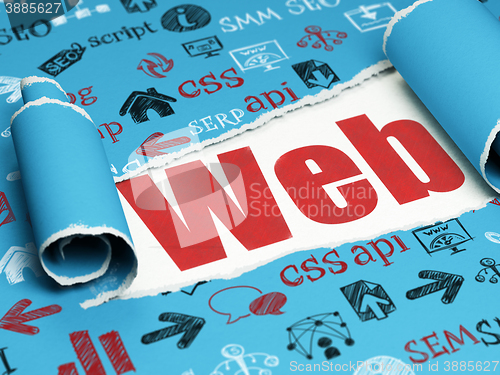 Image of Web design concept: red text Web under the piece of  torn paper