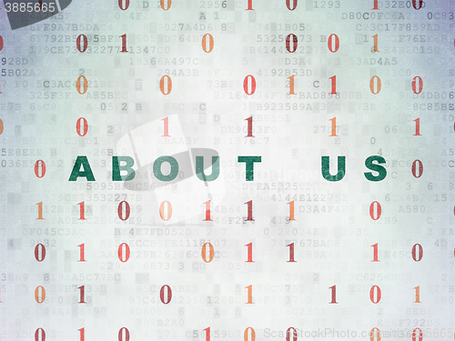 Image of Finance concept: About us on Digital Data Paper background