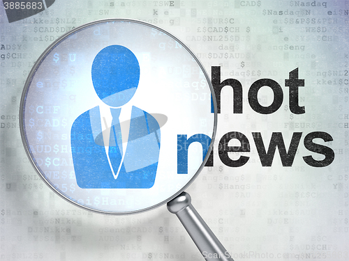 Image of News concept: Business Man and Hot News with optical glass