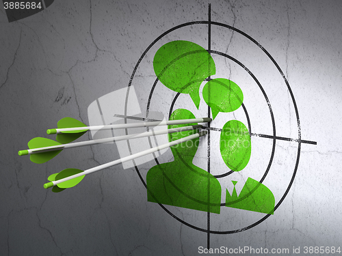 Image of Finance concept: arrows in Business Meeting target on wall background