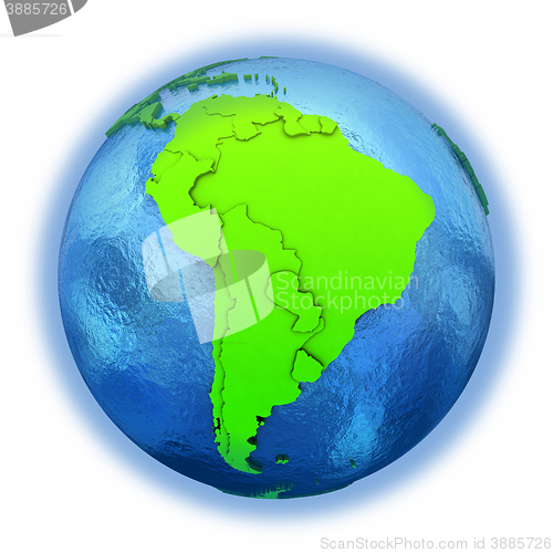 Image of South America on green Earth