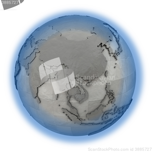 Image of Southeast Asia on metallic planet Earth