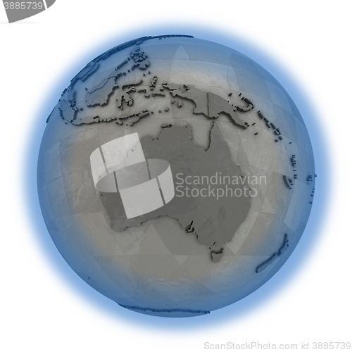 Image of Australia on metallic planet Earth