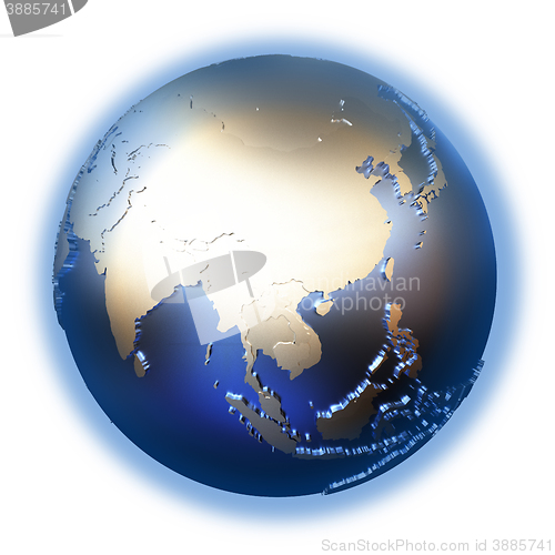Image of Southeast Asia on golden metallic Earth