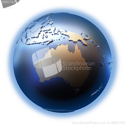 Image of Australia on golden metallic Earth