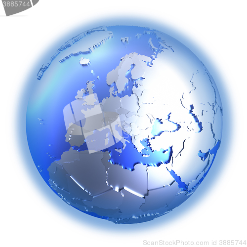 Image of Europe on bright metallic Earth