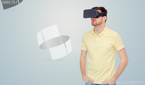 Image of man in virtual reality headset or 3d glasses