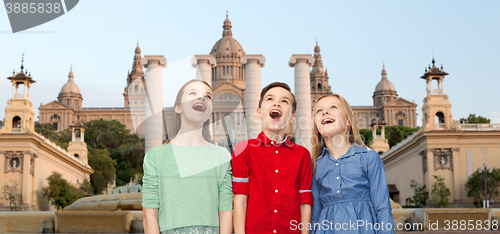 Image of amazed children over national museum of barcelona