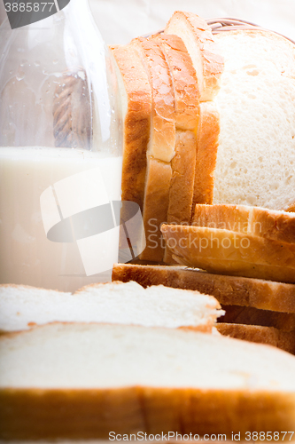 Image of Glass of milk and sliced bread 