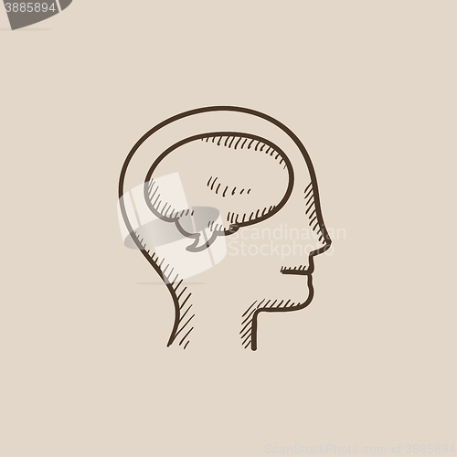 Image of Human head with brain sketch icon.