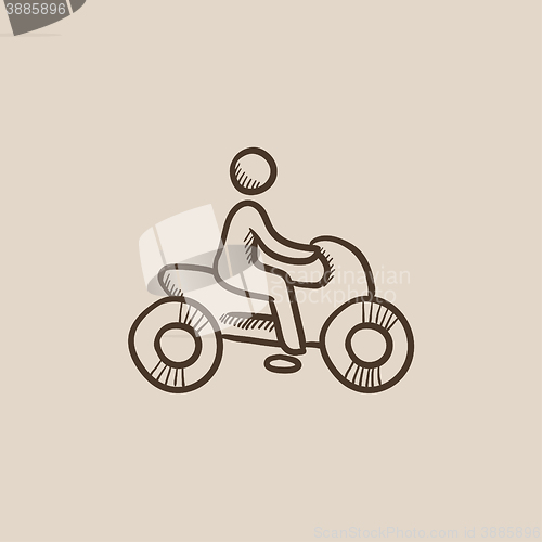 Image of Man riding motorcycle sketch icon.