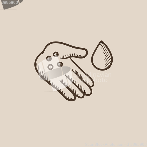 Image of Hand with microbes sketch icon.