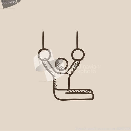 Image of Gymnast performing on stationary rings sketch icon.