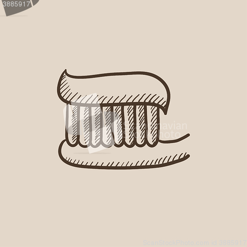 Image of Toothbrush with toothpaste sketch icon.