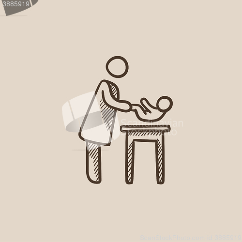 Image of Mother taking care of baby sketch icon.