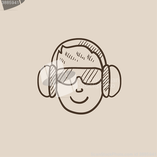 Image of Man in headphones sketch icon.