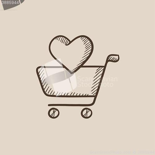 Image of Shopping cart with heart sketch icon.