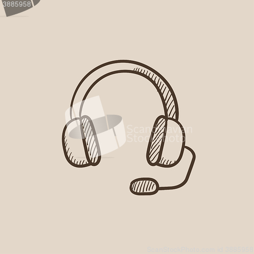 Image of Headphone with microphone sketch icon.