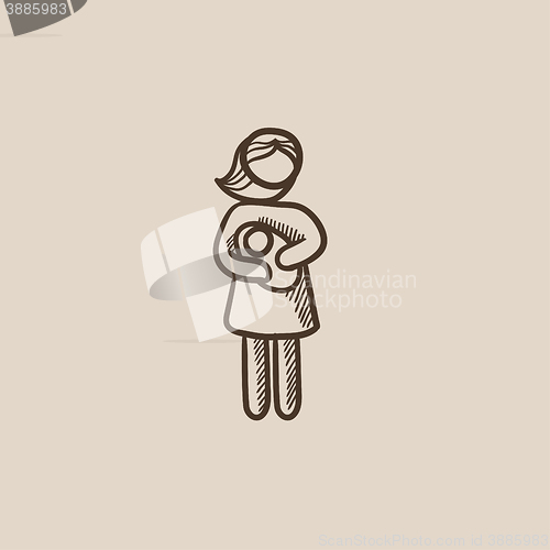 Image of Woman holding baby sketch icon.