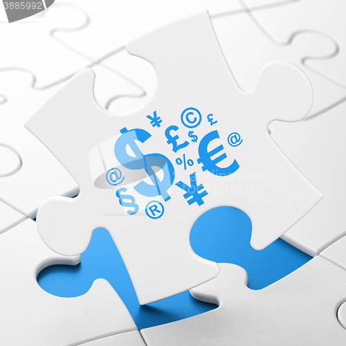 Image of Finance concept: Finance Symbol on puzzle background