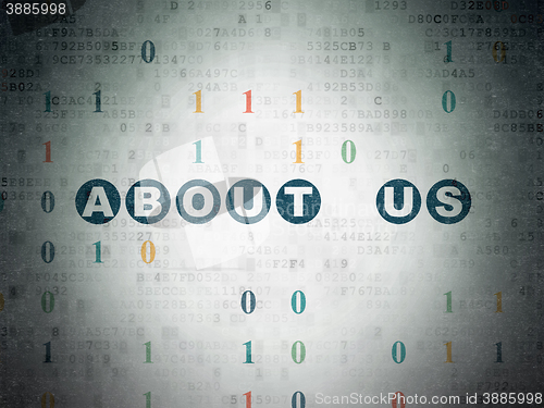 Image of Finance concept: About us on Digital Data Paper background