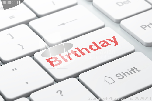 Image of Holiday concept: Birthday on computer keyboard background
