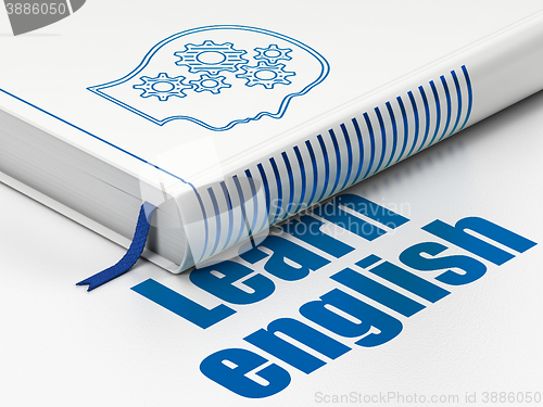 Image of Studying concept: book Head With Gears, Learn English on white background