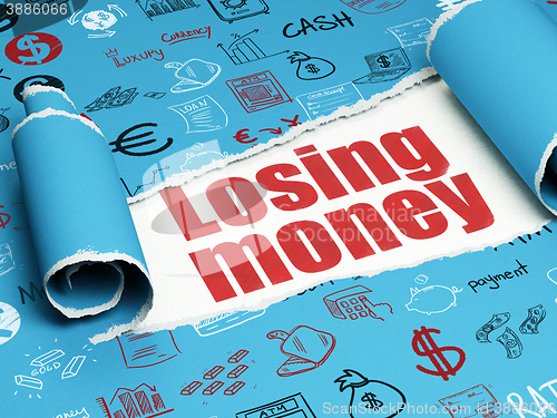 Image of Banking concept: red text Losing Money under the piece of  torn paper