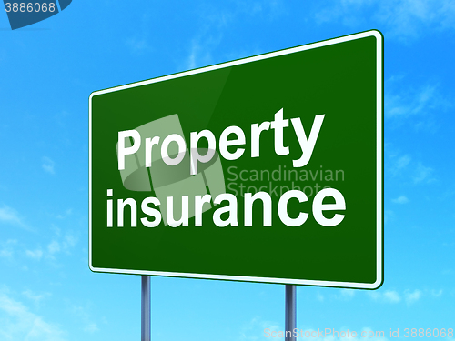 Image of Insurance concept: Property Insurance on road sign background