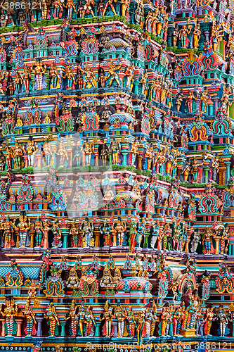 Image of Hindu temple gopura tower with statues