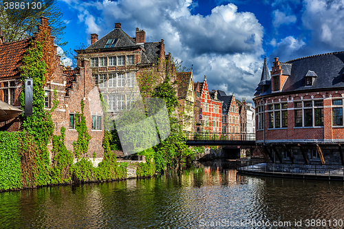 Image of Ghent canal. Ghent, Belgium