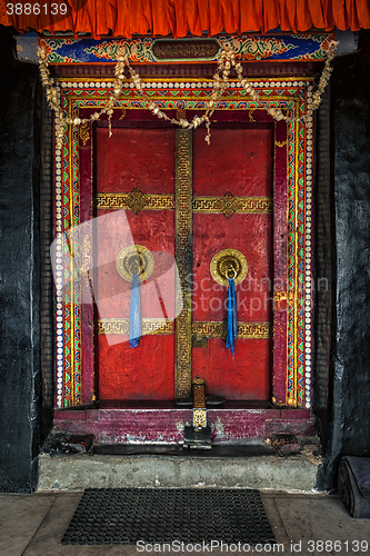 Image of Door of Spituk monastery. Ladakh, India