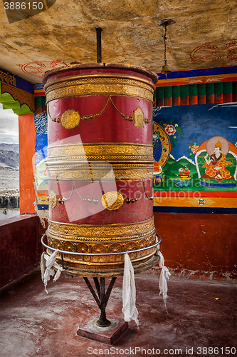 Image of Tibetan Buddhist prayer wheel, Ladakh