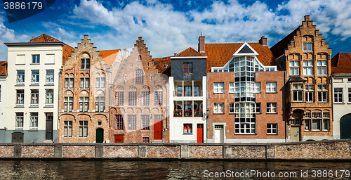 Image of Bruges medieval houses and canal, Belgium