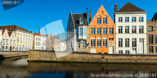 Image of Bruges medieval houses and canal, Belgium