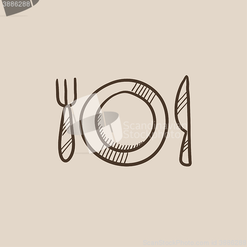 Image of Plate with cutlery sketch icon.