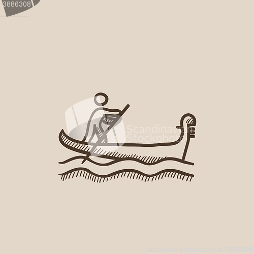 Image of Sailor rowing boat sketch icon.