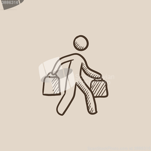 Image of Man carrying shopping bags sketch icon.