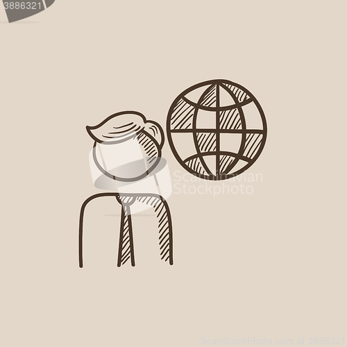 Image of Man with globe sketch icon.