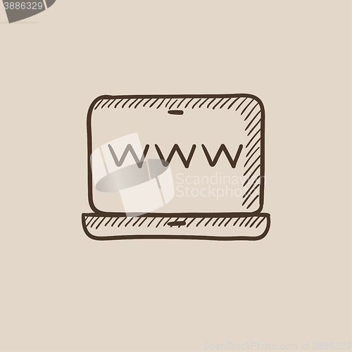 Image of Website on laptop screen sketch icon.