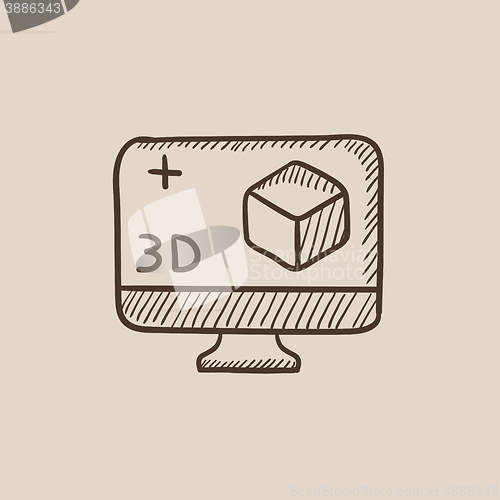 Image of Computer monitor with 3D box sketch icon.