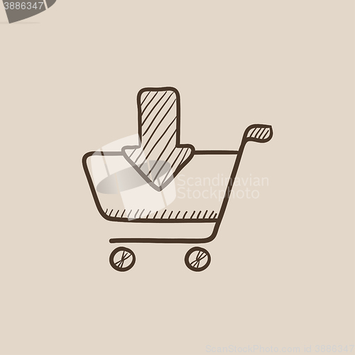 Image of Online shopping cart sketch icon.