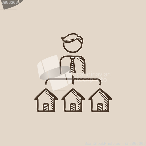 Image of Real estate agent with three houses sketch icon.