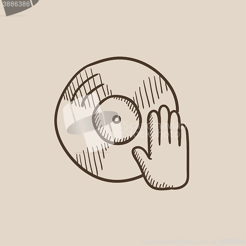 Image of Disc with dj hand sketch icon.
