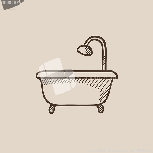 Image of Bathtub with shower sketch icon.