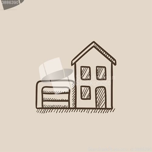 Image of House with garage sketch icon.