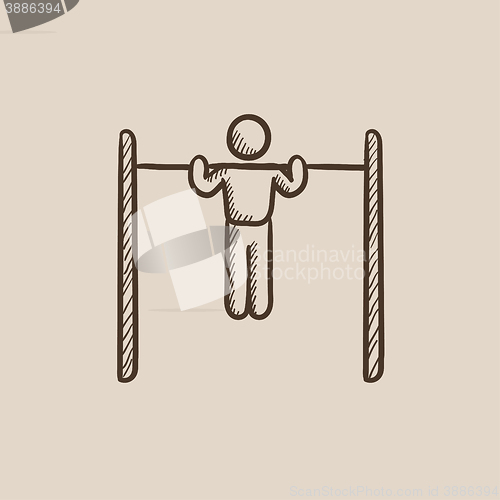 Image of Gymnast exercising on bar sketch icon.